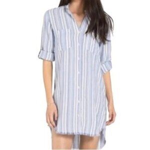 Cloth & Stone‎ Anthropologie Dress Tunic Size Medium Striped Frayed Linen Blend